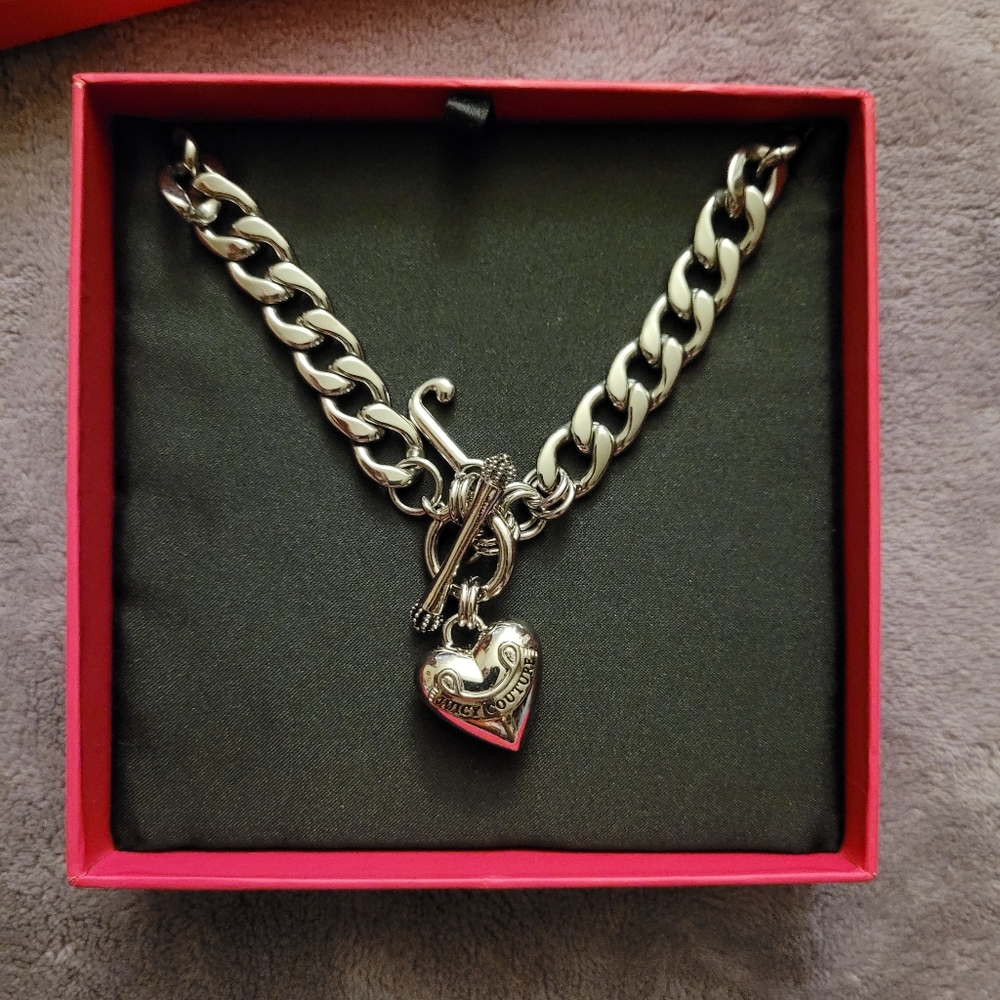 Juicy Couture Necklace Choker Silver Color Heart